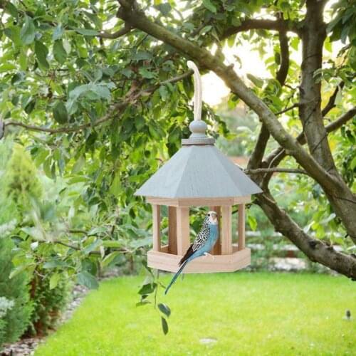 Hanging Bird Feeder Bird House Shaped Garden Outdoor Birdhouse Wooden Parrots House Garden Nest THJ99