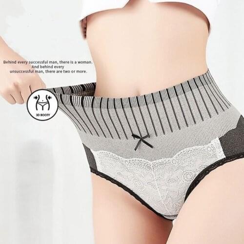 Plus Size High Waist Briefs Breathable Graphene Cortch High Elasticity Women Sexy Lace Panties Tummy Control Butt Lift Underwear