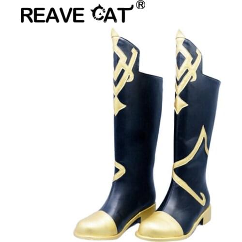 REAVE CAT 2021 Spring Autumn Fashion Knee High Boots Ethnic Patchwork Zip Party Cap Toe 4CM Square Heel Size 33-44 Black A4500