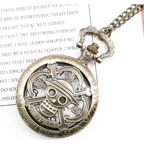 Top Brand Bronze Japan Anime One Piece Theme Pattern Quartz Pocket Watches Necklace Chain Fob Watch Clock TD2137