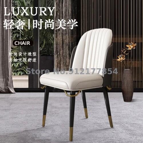 Nordic light luxury solid wood leather art dining chair modern minimalist home leisure double back chair high-end cafe