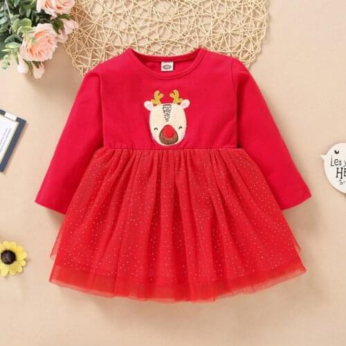 Xmas Kids Baby Girl Christmas Pageant Autumn Long Sleeve Lovely Fashion Tutu Lace Dress Princess Clothes Set