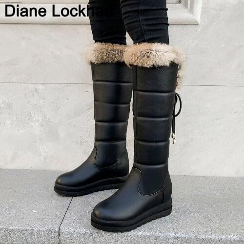 Winter Platform Snow Boots Women Warm Shoes Flat Heels Knee High Boots Plush Long Boots Ladies Black White Red Mujer Botas 32 33