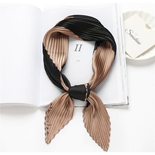 New Crinkle Square Scarf For Women Plaid Print Silk Shawl Head Wraps Foulard Satin Hijab Neckerchief Female Hair Band Bandana