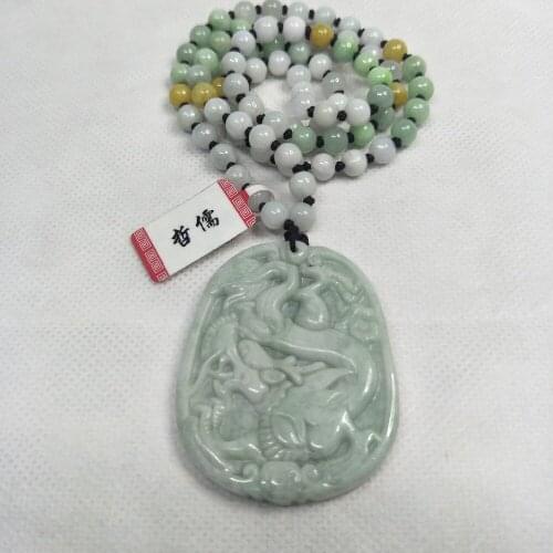 Zhe Ru Jewelry Pure Natural Jadeite Green Big Dragon Pendant Three-Color Jade Jade Bead Necklace A Class A Certificate