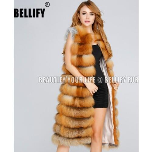 Womens winter jacket celebrities Ultra Long Sexy Gorgeous 100CM genuine red Fox Fur vest coats Fashion Real red fox fur Coat
