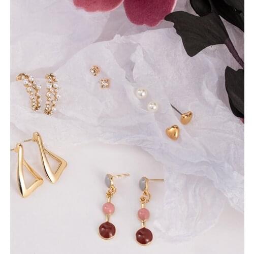 New Womens Earrings Set Pearl Earrings For Women Bohemian Fashion Jewelry Geometric Metal Crystal Heart Stud Earring 2020 Trend