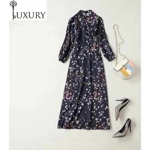 Spring 2020 Princess Women Summer Office Lady Colorful Polka Dot Print Long Sleeve Ankle Length Dress Vestido Longo Festa