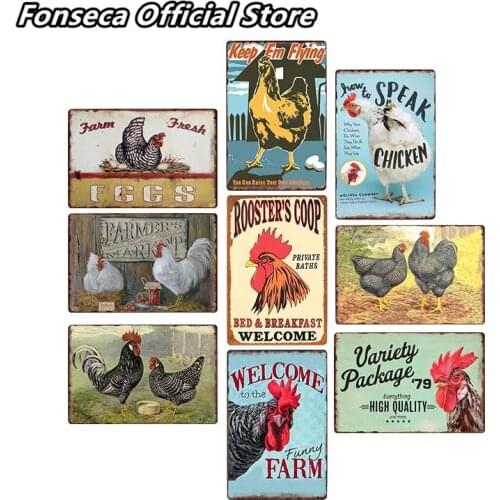 Chicken Tin Sign Farmhouse Decor Plaque Vintage Farm House Decorative Retro Plates Bar Pub Wall Decoration 20x30cm
