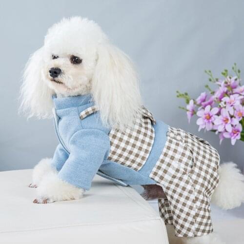 Winter Dog Clothes Bowknot Plaid Coat Thicken Jacket Pets Gentleman Outfits Warm Clothes Bowknot Jumpsuit Jacket Outfit Clothing