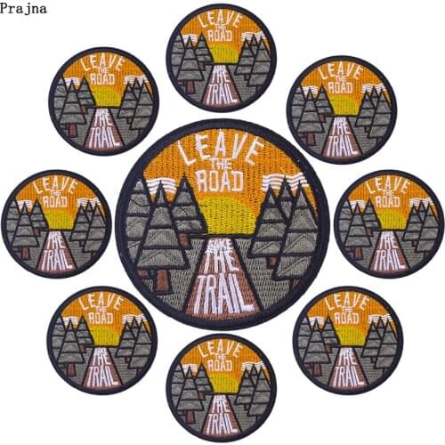 Prajna 10PCS Outdoor Embrodered Applique Leave The Road Letter Patches On Clothes Nature Travel Iron On Patches For Clothing