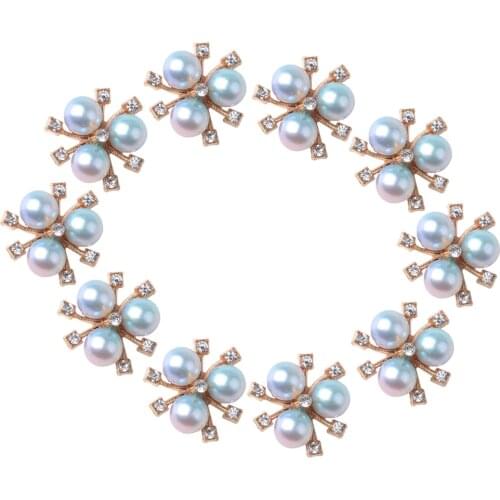 10x ELEGANT Light Blue Faux Pearl Alloy Rhinestone Diamante Buttons Embellishments for Hair Accessories Decoration (0.79 inch)