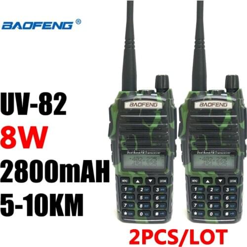 2pcs Baofeng UV 82 Portable Two Way Ham Radio Add Foldable Antenna 5-10KM BAOFENG Walkie Talkie UV-82 Camouflage hf Transceiver