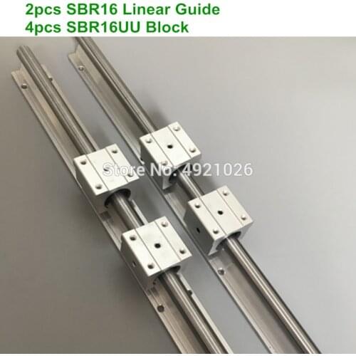 2pcs SBR16 16mm linear rail 700 750 800 900 1000mm support round guide rail + 4pcs SBR16UU slide block for cnc parts