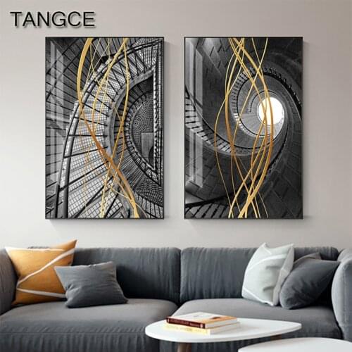 Abstract Industrial Style Canvas Painting Black White Canvas Poster Modern Yellow Wall art Pictures for Living Room Nordic Print