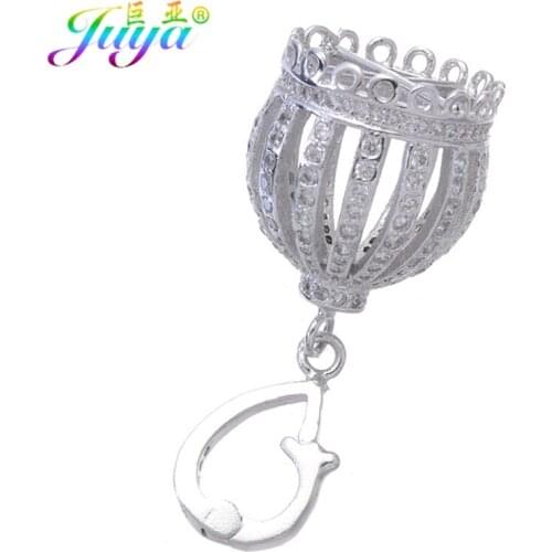 Juya DIY Tassels Jewelry Findings Supplies Micro Pave Zircon Crown Caps Connector Accessories For Women Pearls Jewelry Making