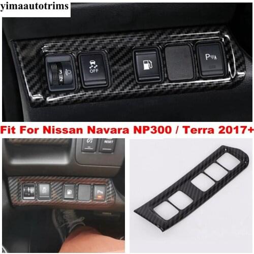 Car Head light Switch Button Decor Frame Cover Trim Carbon Fiber Look Accessoriess For Nissan Navara NP300 / Terra 2017 - 2021