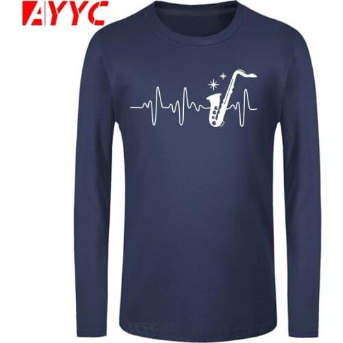 AYYC long sleeve tee Clothing Heartbeat Saxophone T Shirt for Saxophonists