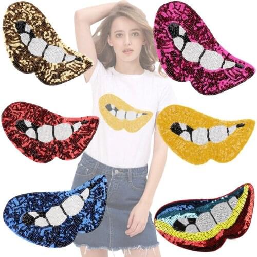 Shining Lips Series For Clothes DIY Ironing on Embroidered Patches Jacket T-shirt Back large Applique Sew-on Sequin Patch decor