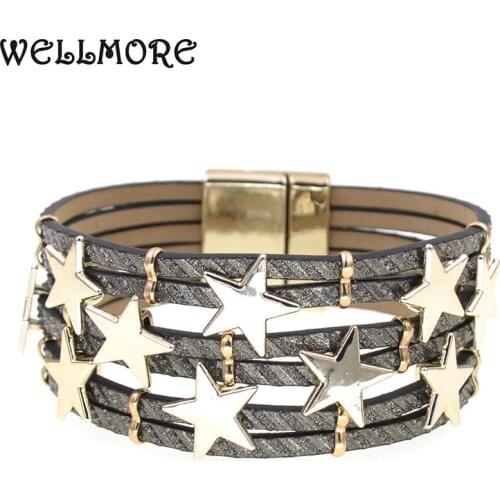 WELLMORE trendy women bracelet leather bracelets for women Metal stra charm bracelet fashion female jewelry wholesale