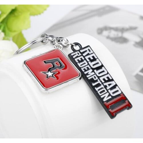 Red-Dead-2 Redemption-gun Keychain Rockstar Game Letter Pendant Key Ring Holder Men Women Car Bag Key Chain Souvenir