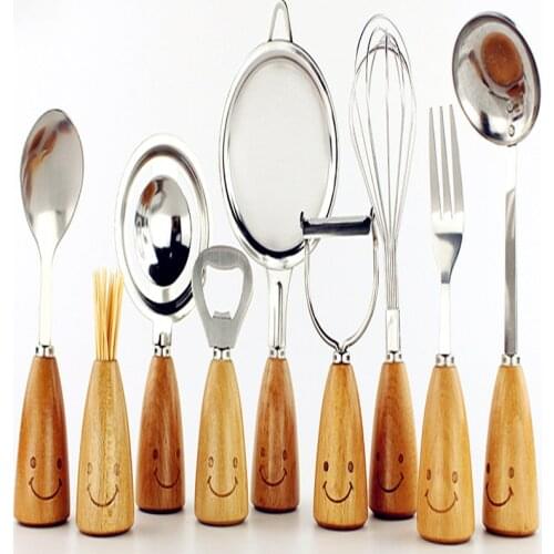 Japanese style zakka wooden handle lovely stainless steel tableware suit creative fork suit baking tools