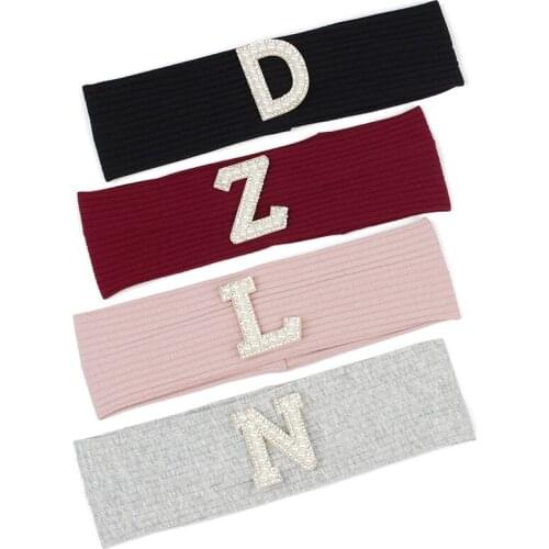Children Ribbed Knitted Headband Kids Girls Boys Hairband Elastic Head Wrap Fashion Hair Accessories With Letter Rhinestone
