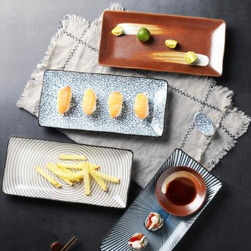 Geometric Square Fish Dish Ceramic Glaze Cuisine Dinner Plates Tableware Japanese Style And Ceramica Wind Sushi Plate Tarta Set