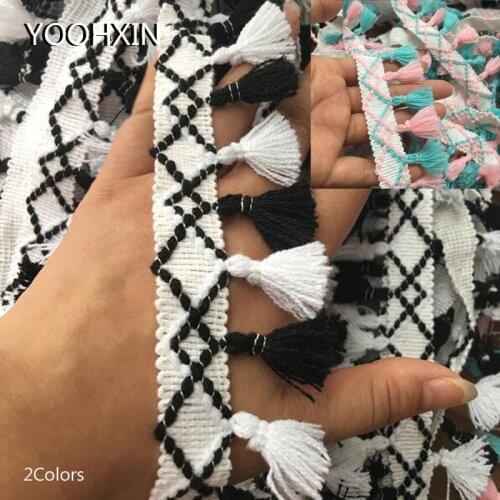 5CM Wide HOT Embroidery White black flower lace fabric trim ribbon DIY sewing applique collar fringe tassel dress guipure decor