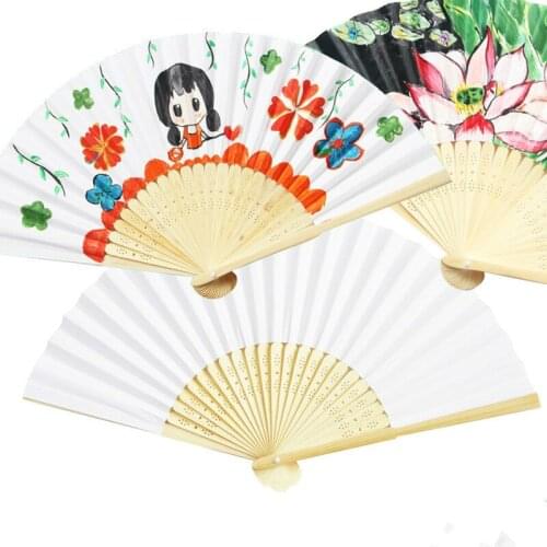New Style Bamboo Paper Pocket Fan Folding Hand Held Fans Wedding Party Favor Event Party DIY Supplies Fan 16 color choose