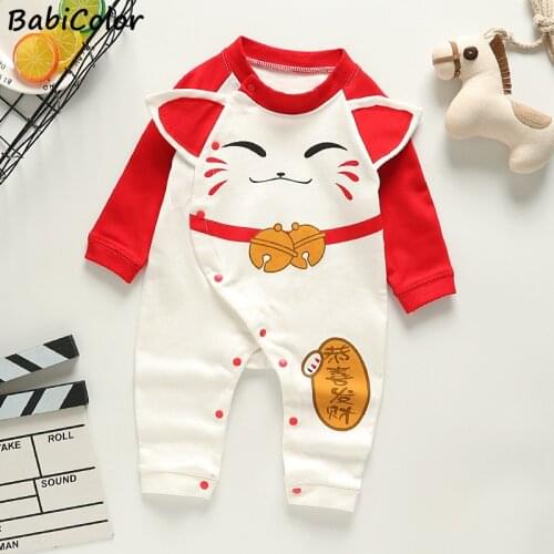 Newborn Romper Baby Clothes Spring And Autumn Cute Style Cartoon Lucky Cat Cotton Romper Factory Long-sleeved Romper 0-12M