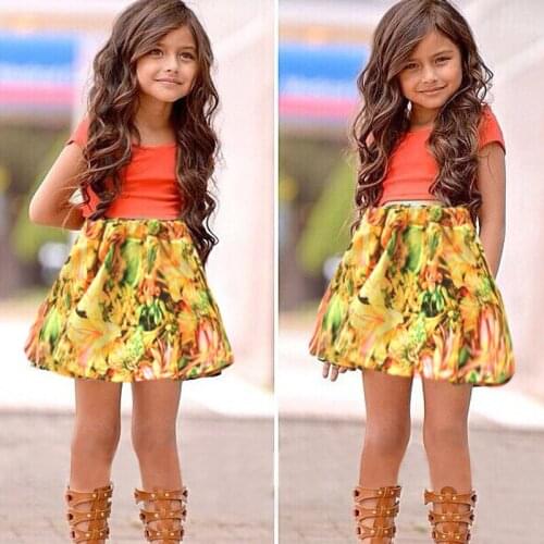 Girls Clothes Set INS L Nice Short Sleeve T-Shirt Short Skirt 2-Piece Set Floral Skirt Suit Childrens Clothing Set