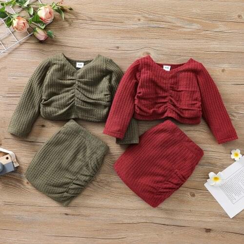 Children Clothes Sets V-Neck Long Sleeves Pullover Skirt for Girls Childrens Clothing