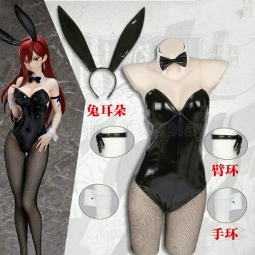 Cos FAIRY TAIL Erza Cosplay Costume Erza Scarlet Cosplay Elza Knight Walker Costume Bunny Girl Latex Catsui Clothes Leotard