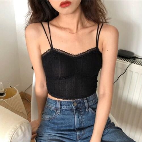 Lace Spaghetti Straps Camis Black White Camisole Cropped Tops Backless Short Tank Tops