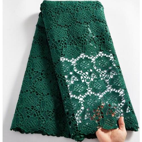 SJD LACE Green African Guipure Sequins Lace Fabric 2021 Sewing Flowers Embroifery Fabrics 5 Yards Dresses For Womem Party A 2525