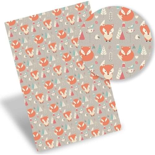Faux Leather Sheet Fox Bunny Animals Synthetic Leather Printed Vinyl Fabric DIY Handbag Bow Making Supplies 0.8mm 22*30cm/Pc