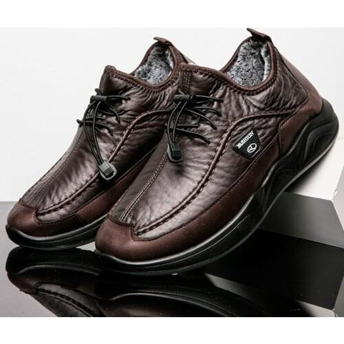 Thick-soled Loafers Men Warm Plush Casual Shoes 2021 Retro Lace-up Breathable Men Sneakers Shockproof Sole Zapatos De Hombre