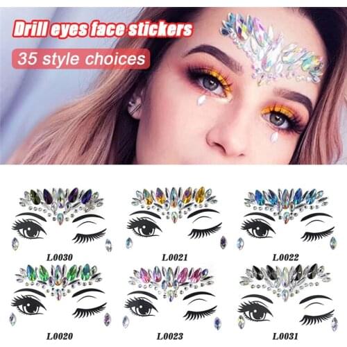 Fashion Women Tattoo Diamond Makeup Rhinestones Flash Tattoo Stickers Face Sticker Jewelry Sticker for Festivals Party