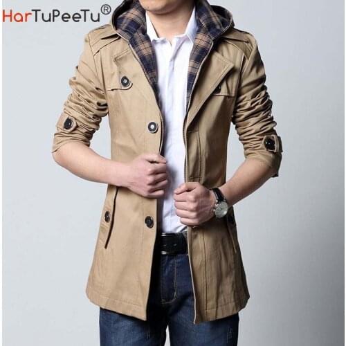 Mens Slim Notched Collar Single Breasted Cotton Jacket Office Trench Coat with Removable Hooded Big Size S-6XL