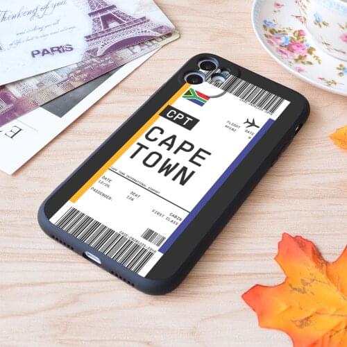 For iPhone Cape Town Boarding Pass First Class Air Plane Ticket Lable Flight Travel Print Soft Matt Apple iPhone Case
