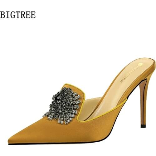 Mules Shoes Women Ladies Slippers Heels Women Pumps Slippers Women Summer 2021high Heels Woman Slippers Crystal Zapatos Mujer