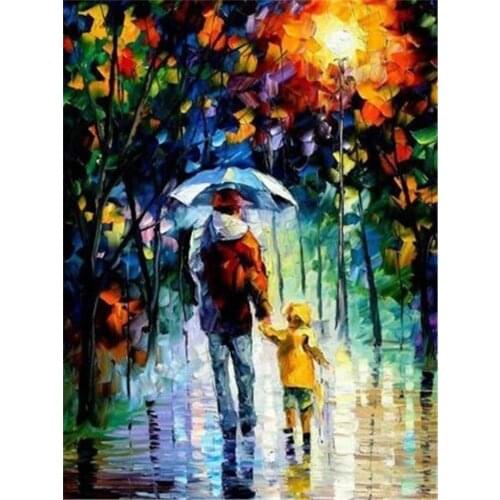 Landscape Rain City Night Street DIY 11CT Embroidery Cross Stitch Kits Needlework Craft Set Printed Canvas Cotton Sale