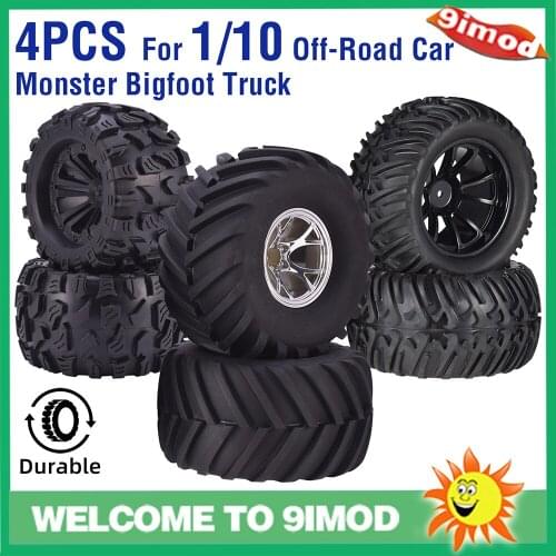 4PCS 12mm Hub Wheels Set Foam Inserts Tires for 1:10 Monster Truck Off Road Traxxas Scx10 HPI HSP Savage Buggy Tamiya Kyosho