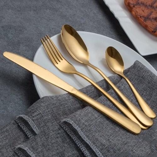 24pcs Western Stainless Steel Cutlery Set Gold Table Cutlery Kitchen Dinner Set Knife Spoons Forks Party Home Dinnerware