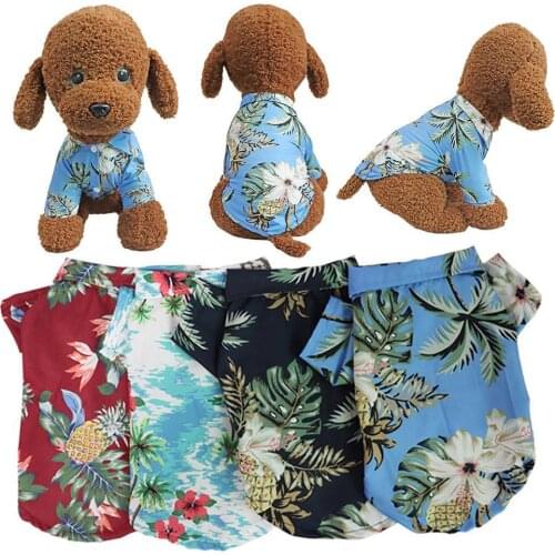 Dog Clothes Summer Beach Shirt Dog Cute Print Hawaii Beach Casual Pet Travel Shirt Pineapple Floral Short Sleeve Dog Cat Blouse