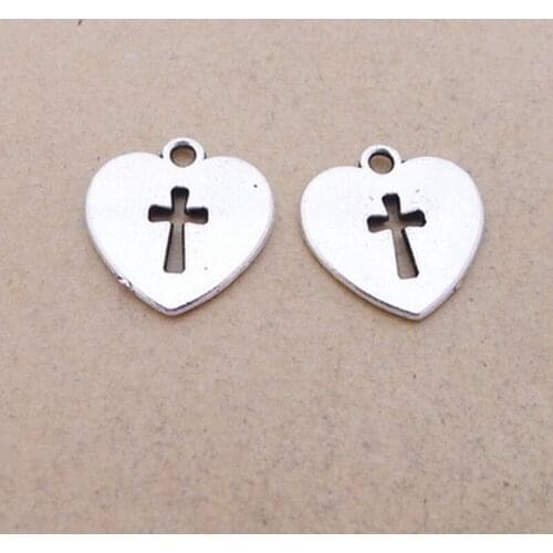 BULK 30 Eco-friendly Alloy Cross Heart Charms Antique Silver Plated Religious Jesus Faith Pendant DIY Making 17*16mm 1.5g