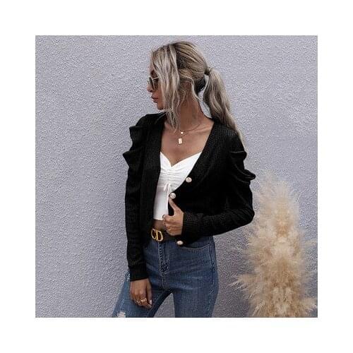Autumn And Winter New V-neck Cardigan Sweater Knitted Jacket Womens Long-sleeved Slim European Style Fashion Knitted Jacket