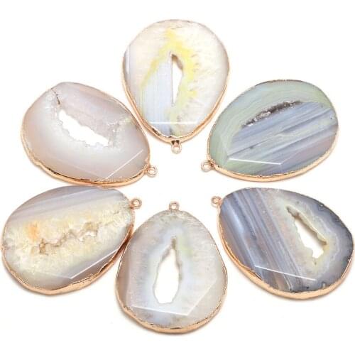 Natural Stone Pendants Waterdrop Shape White Geode Agates Stone Pendant Charms for Jewelry Making Necklace Bracelet Gift