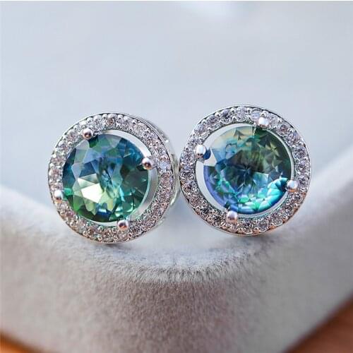 Simple Bridal Wedding Earrings Vintage Silver Color Crystal Earrings Fashion Female Round Rainbow Zircon Stud Earrings For Women